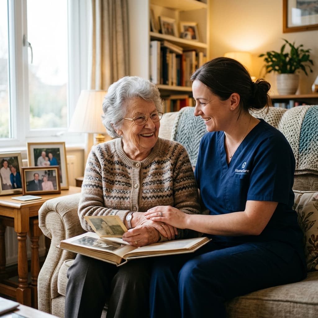 Care professional supporting an elderly client