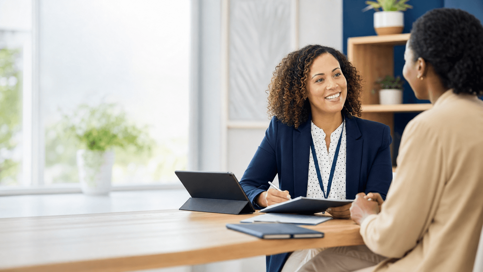 Recruitment consultant interviewing a care worker candidate