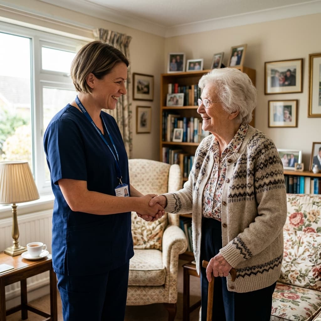 Care worker shaking hands with client